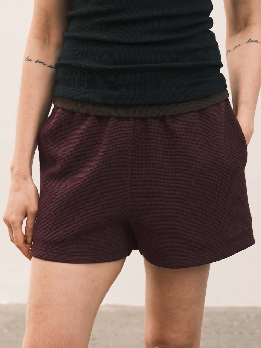 Waffle-Knit Elastic Waist Shorts